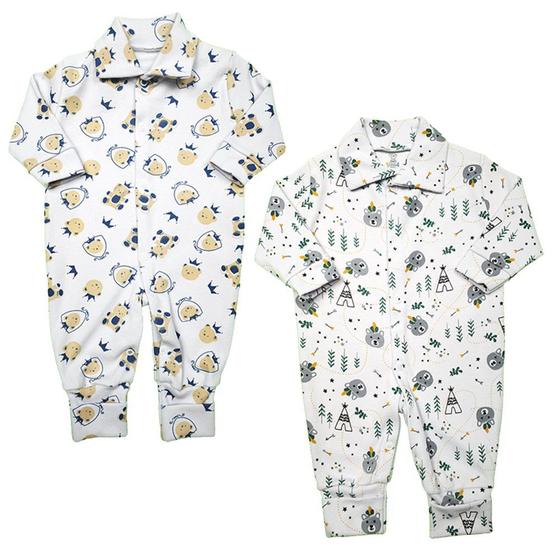 Kit 2 Macacão Estampado Suedine Roupa Bebe Meninos e Meninas Menor preço em Kit 2 Macacão Estampado Suedine Roupa Bebe Meninos e Meninas