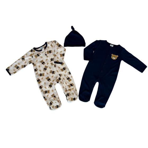 Imagem de Kit 2 Macacão Menino Algodão/Plush com Pé Estampado/Bordado
