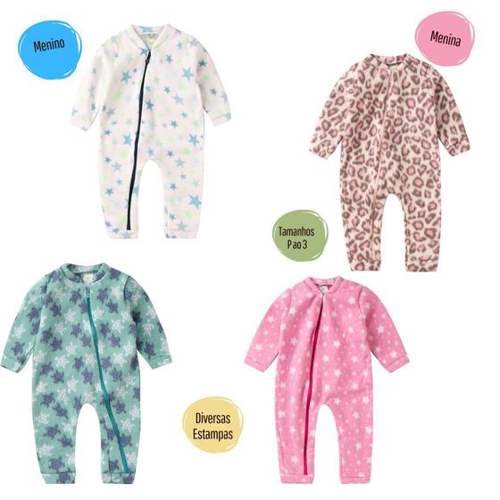 Imagem de KIt 2 Macacão Soft Bebê Longo Protetor de Ziper Punhos Roupa Infantil Inverno Menino Menina Tamanhos P M G 1 2 3