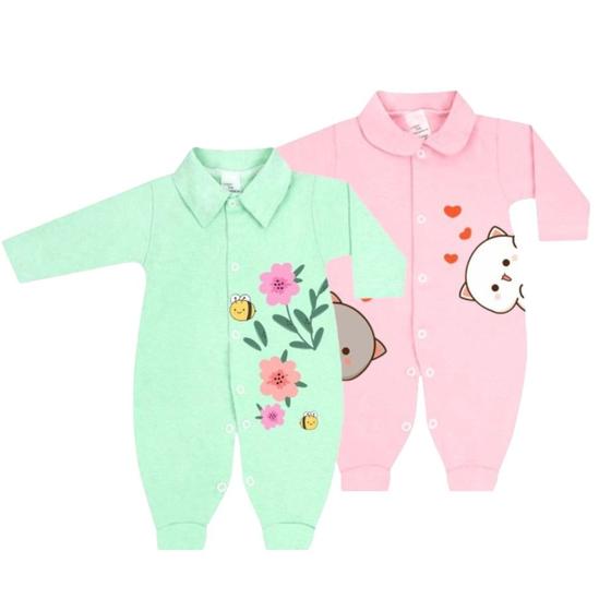 Imagem de Kit 2 Macacões Estampado Suedine Roupa Para Bebês Inverno