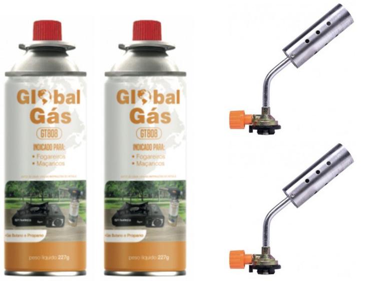 Imagem de Kit 2 maçarico portatil maxchama turbo manual  - gt6049 + 2 refil globlamix  227g