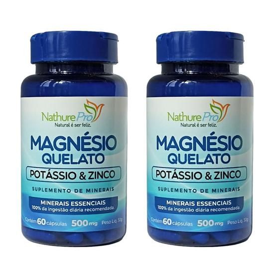 Imagem de Kit 2 Magnésio Quelato Potássio e Zinco 60 Cápsulas 500mg