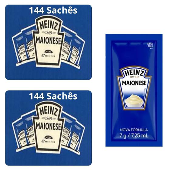 Imagem de Kit 2 Maionese Heinz com 144 Sachês em Cada Caixa- 7g em Cada Sachê Para Restaurantes e Comércio