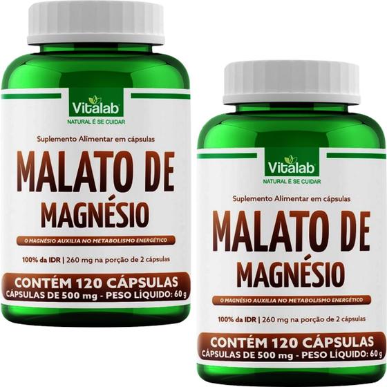 Imagem de Kit 2 Malato de Magnésio Vitalab 500mg 120 Cápsulas