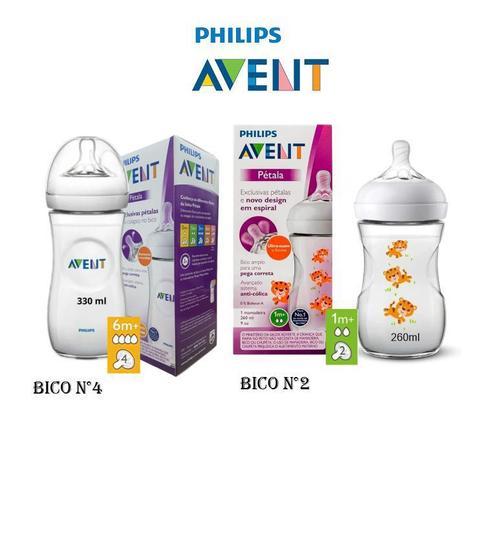 Kit 2 Mamadeira Avent Pétala 330ml + Decorada 260ml Menor preço em Kit 2 Mamadeira Avent Pétala 330ml + Decorada 260ml