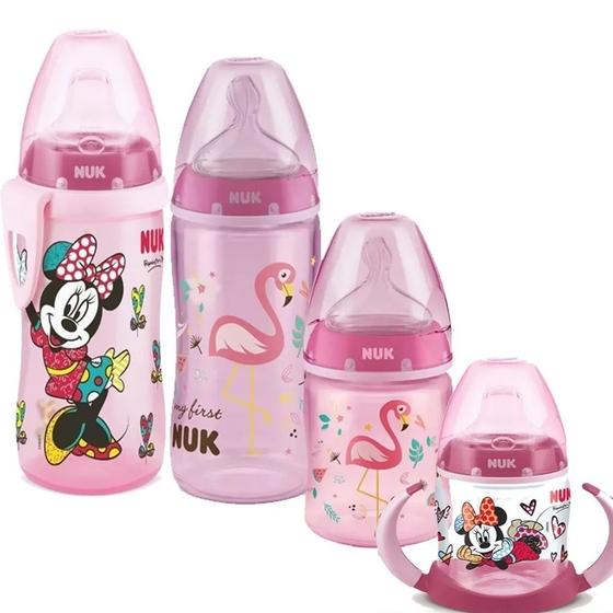 Imagem de Kit 2 Mamadeiras First Choice + Copo Active + Copo 150ml Minnie Romero Nuk