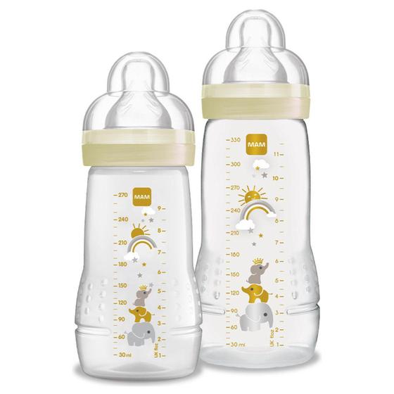 MAM Easy Active Lot De 2 Biberons 270 Ml Avec Tétine SkinSoft Taille 1 - Abeille/Hérisson