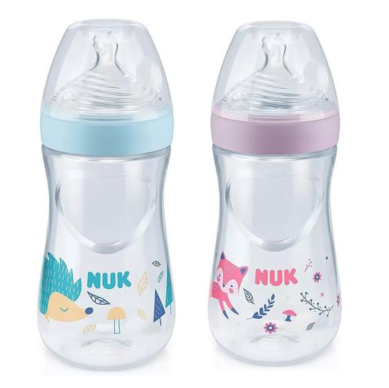 Imagem de Kit 2 Mamadeiras Nuk Essence 270ml +6m Lilás e Azul Nuk