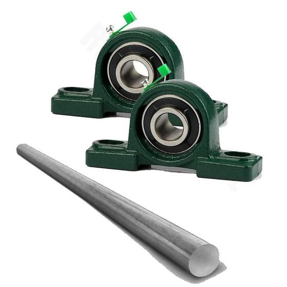 Imagem de Kit 2 Mancal Pedestal P205 Com Rolamento 25Mm Com Eixo 85Cm