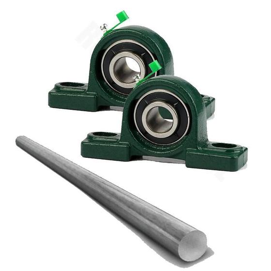 Imagem de Kit 2 Mancal Pedestal P207 Com Rolamento 35Mm Com Eixo 45Cm