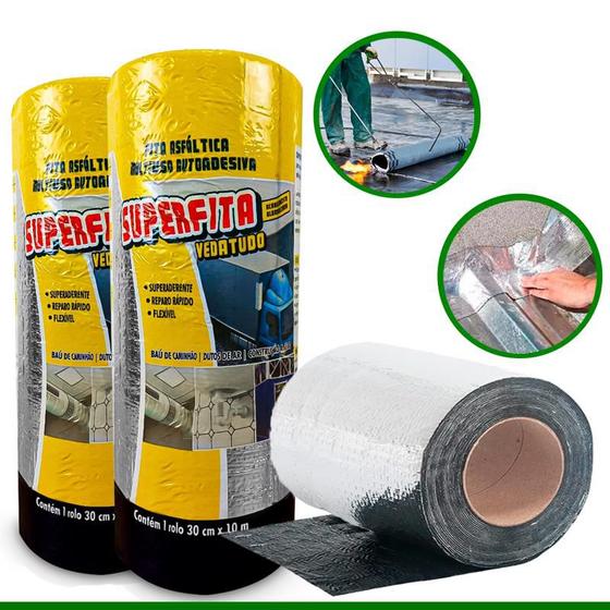 Imagem de Kit 2 Manta Asfaltica Fita Vedatudo Autoadesiva Impermeabilizadora Aluminizada 30CM X 10M