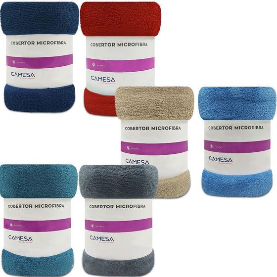 Imagem de Kit 2 Manta Cobertor Queen Microfibra Soft Macia Fleece 220x240cm Camesa - Emcompre