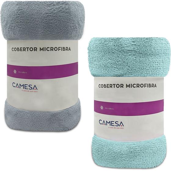 Imagem de Kit 2 Manta Cobertor Solteiro Microfibra Soft Macia Fleece 150x220cm Camesa - Emcompre