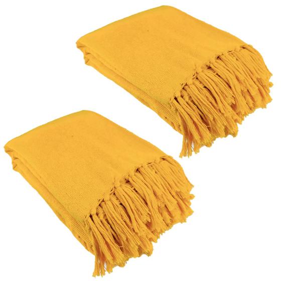 Imagem de Kit 2 Mantas Para Sofá Amarela 240x180 em Algodão