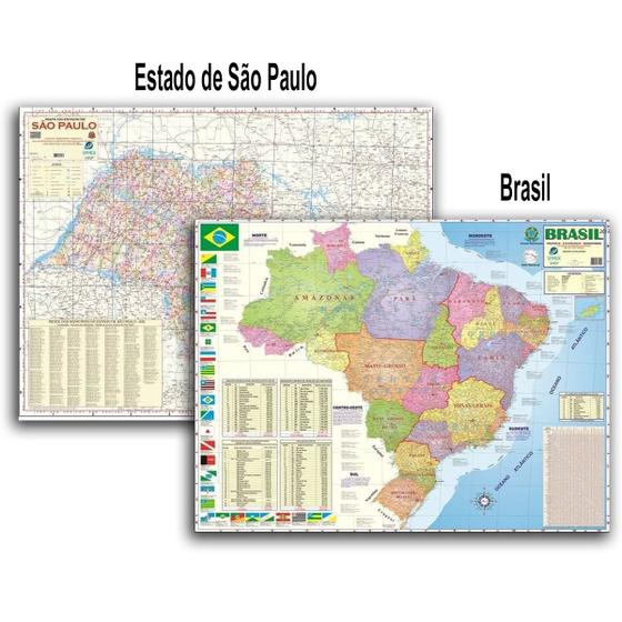 Imagem de Kit 2 Mapas: Brasil + Estado São Paulo Atualizados