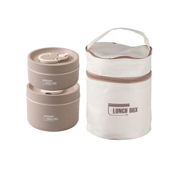 Imagem de Kit 2 Marmita Térmica Viagem Alimento Fresco Com Bolsa Térmica Redonda Isolada De Aço Com Alça
