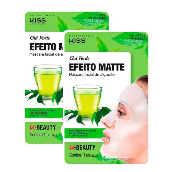 Imagem de Kit 2 Máscara Facial Kiss New York Efeito Mate Chá Verde 1 Unidade