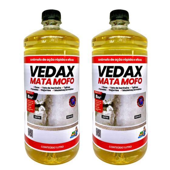 Imagem de Kit 2 Mata Mofo Vedax 1L Antimofo Guarda Roupa Parede Banheiro Anti Bolor ArmárioMadeiraRejunte