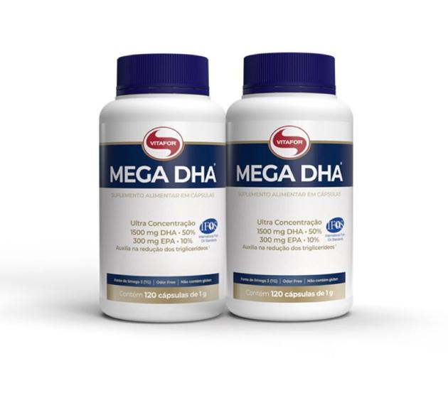 Kit 2 Mega DHA 120 cápsulas - ômega 3 de alta concentração DHA - Vitafor Menor preço em Kit 2 Mega DHA 120 cápsulas - ômega 3 de alta concentração DHA - Vitafor