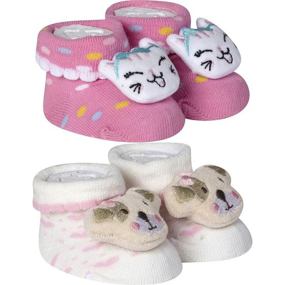 Imagem de Kit 2 Meias Pantufa Bebê Recém Nascido Menina