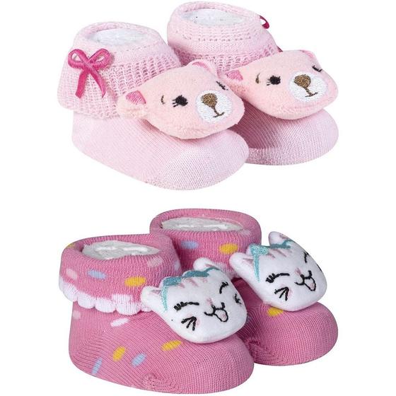 Imagem de Kit 2 Meias Pantufa Bebê Recém Nascido Menina