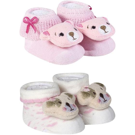 Imagem de Kit 2 Meias Pantufa Bebê Recém Nascido Menina