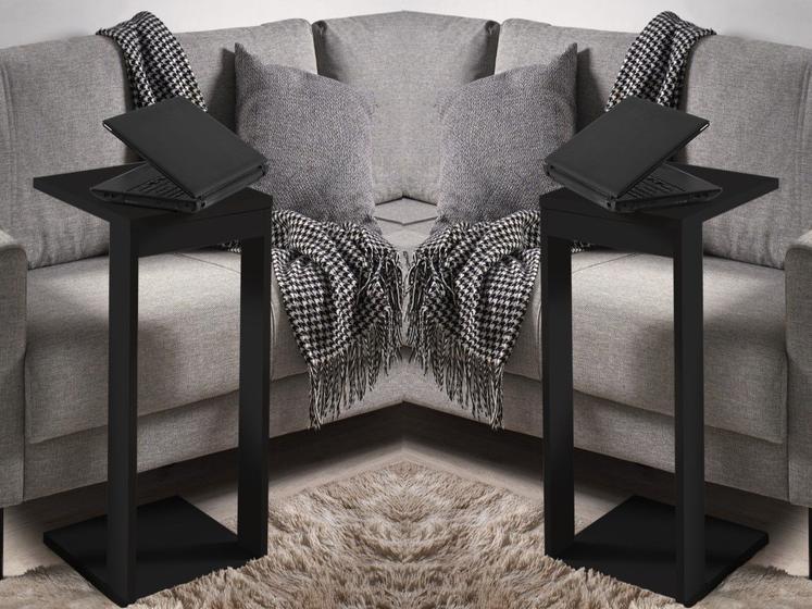 Kit 2 Mesas Apoio Lateral Canto Sofá Cama Sala Madeira Preta