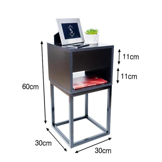 Imagem de Kit 2 Mesas Cabeceira Industrial Preto 30Cm Base Preta