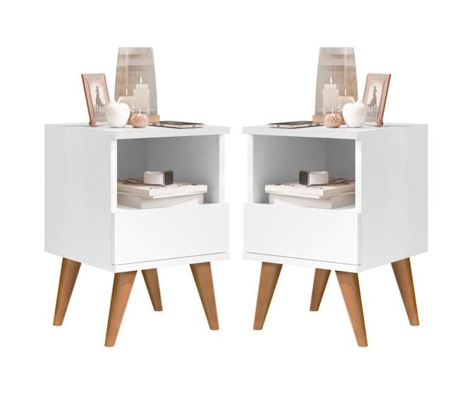 kit 2 mesas de cabeceira 1 gaveta Pes Palito Pantanal branco - Comprar Moveis em Casa é boa?