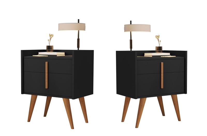 Imagem de Kit 2 Mesas de Cabeceira Dama Plus Pés Palito madeira cor Preto - Comprar Moveis para sua Casa
