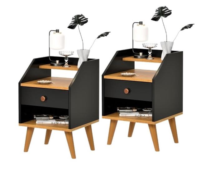Kit 2 Mesas de Cabeceira Retrô Mesinhas com Gavetas Modernas Criado Quarto Dream Dakota - Lojas Comprou Chegou Imagem de Kit 2 Mesas de Cabeceira Retrô Mesinhas com Gavetas Modernas Criado Quarto Dream Dakota