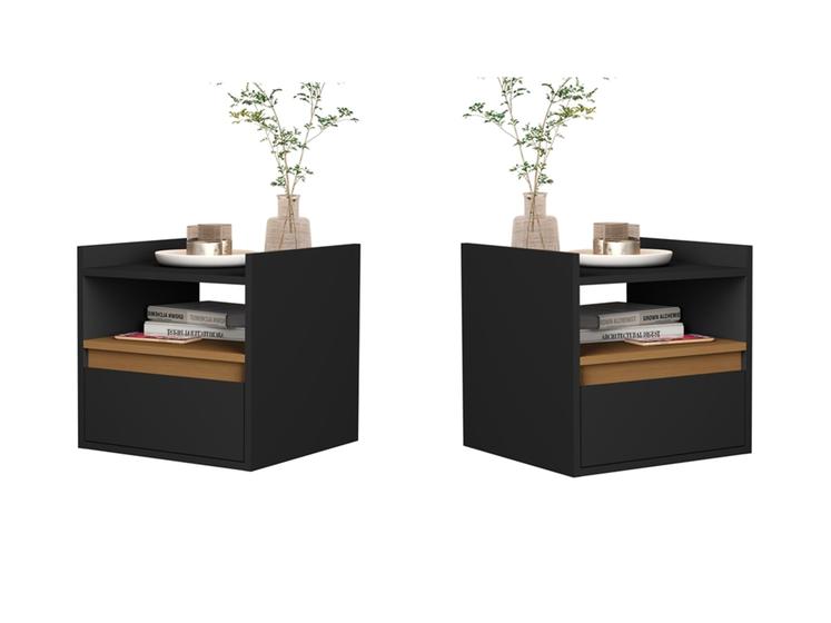 Imagem de Kit 2 Mesas de Cabeceira suspensa com porta basculante Melina Plus Cores - Comprar Moveis para sua Casa
