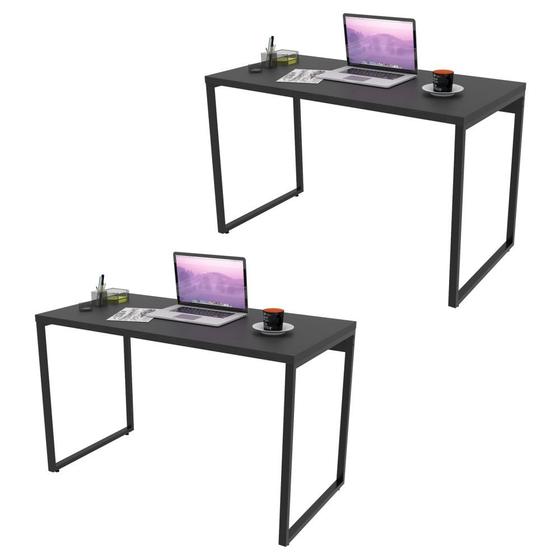 Imagem de Kit 2 Mesas de Escritório Office 135cm Estilo Industrial Prisma C08 Preto Onix - Mpozenato