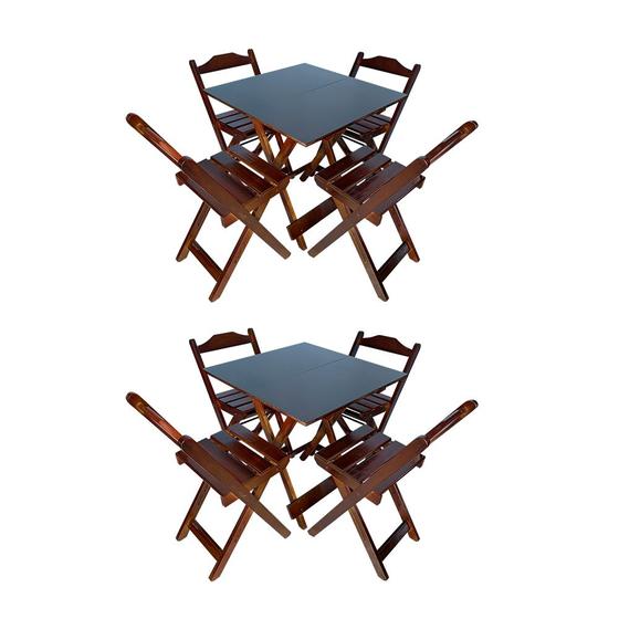 Imagem de Kit 2 Mesas Dobrável de Madeira com 4 Cadeiras 70x70 - Imbuia 
