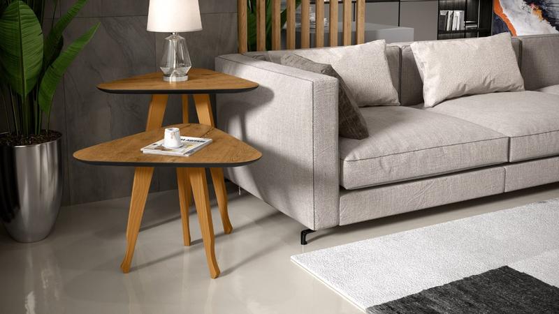 Kit 2 Mesas Lateral e Apoio 3 Pontas Sala Decor Pés Madeira cor Freijó / preto - Comprar Móveis em Casa Menor preço em Kit 2 Mesas Lateral e Apoio 3 Pontas Sala Decor Pés Madeira cor Freijó / preto - Comprar Móveis em Casa