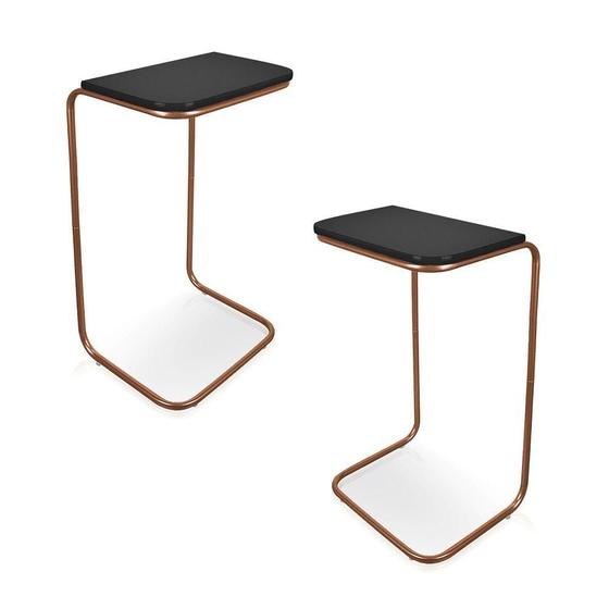 Imagem de Kit 2 Mesas Lateral Tampo Multiuso P/ Sofá Base Bronze Preto
