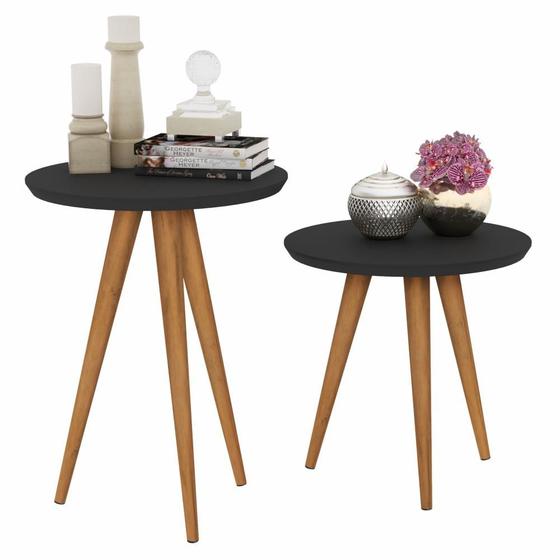 Imagem de Kit 2 Mesas Retrô Decor Classic Apoio E Lateral Redonda MDF - Várias Cores