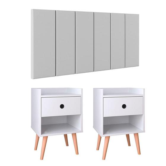 Imagem de Kit 2 Mesinhas Decore Branco Nicho Porta Objetos Cabeceira Suspensa Júlia Cama Box Casal 1,60 material sintético - Lojas RPM