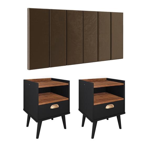 Imagem de Kit 2 Mesinhas Estilo 1 Gaveta Puxador Concha Nicho Pés Retrô Cabeceira Julia Suspensa Almofadada Cama Box Casal 1.40 Decoração Quarto - Lojas RPM