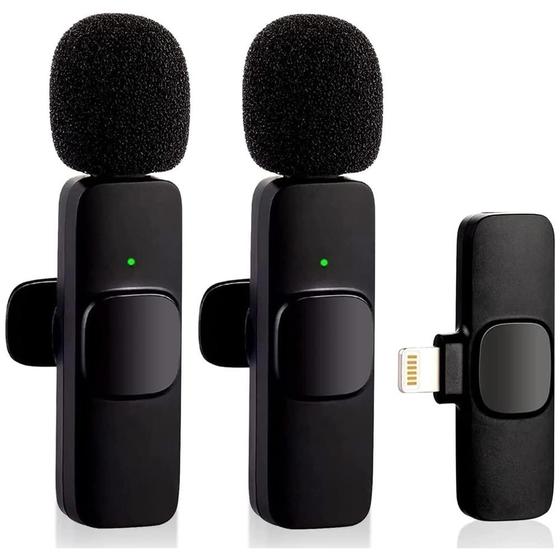 Imagem de Kit 2 Microfone de Lapela Sem Fio Wireless Um Receptor Profissional Alcance 20 Metros Lightning