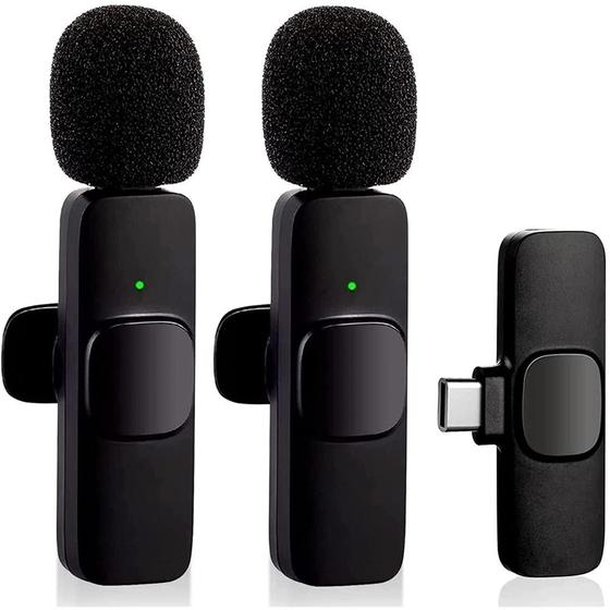 Imagem de Kit 2 Microfone de Lapela Sem Fio Wireless Um Receptor Profissional Alcance 20 Metros USB C