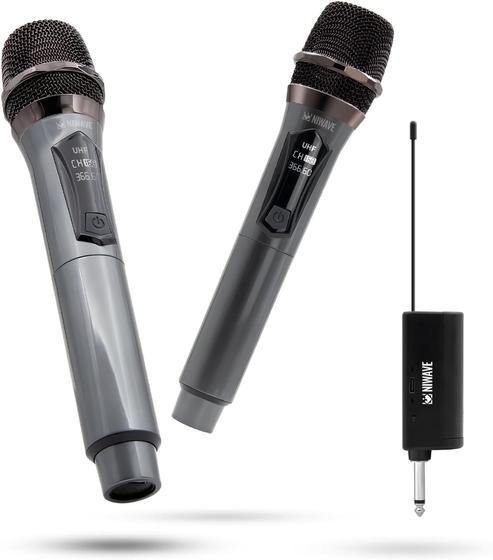 Imagem de Kit 2 Microfone Sem Fio Profissional Uhf Led Com Receptor Ec