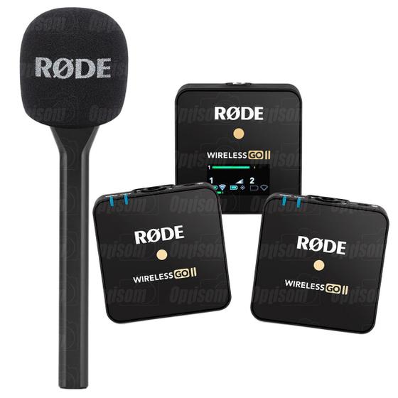 Imagem de Kit 2 Microfone Sem Fio Rode Wireless Go Ii + Suporte Mão Interview Go