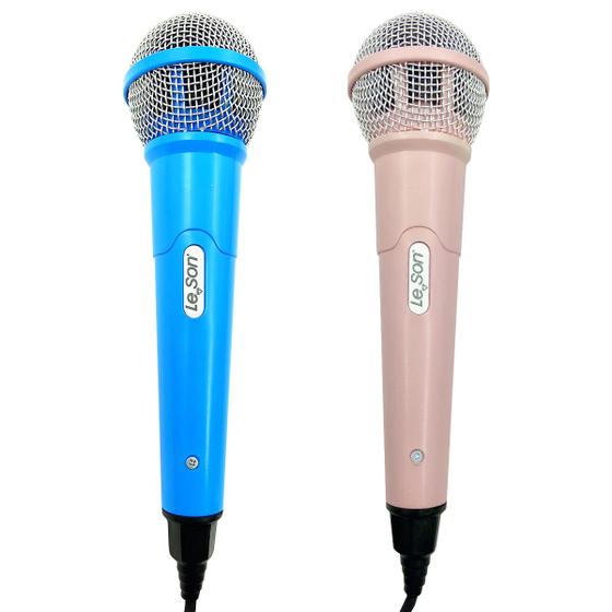 Imagem de Kit 2 Microfones Para Karaoke Igreja Bar Com Cabo Rosa Azul