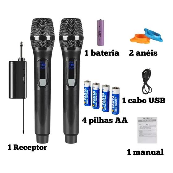 Imagem de Kit 2 Microfones Sem Fio Profissional Uhf Led Com Receptor - EL-5005