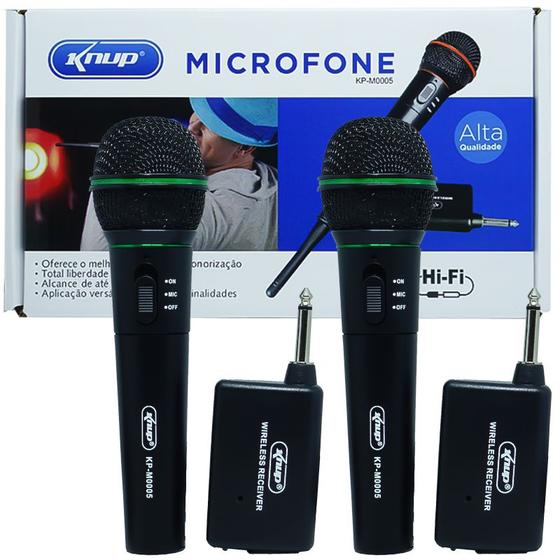 Kit 2 Microfones sem Fio Profissional Wireless P10 para Karaokê e Caixa de Som Knup KP-M0005 Preto Menor preço em Kit 2 Microfones sem Fio Profissional Wireless P10 para Karaokê e Caixa de Som Knup KP-M0005 Preto