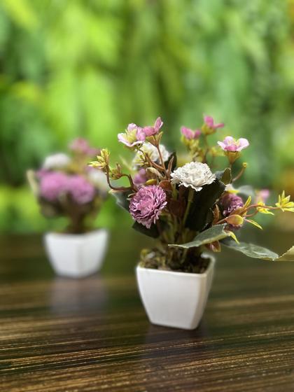 Kit 2 mini arranjos de flores artificiais Lilás mesclado decoração lembrancinhas jardim - JL flores artificiais