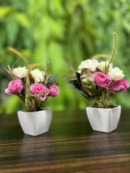 Imagem de Kit 2 mini arranjos de flores artificiais mini rosa mesclada decoração lembrancinhas jardim