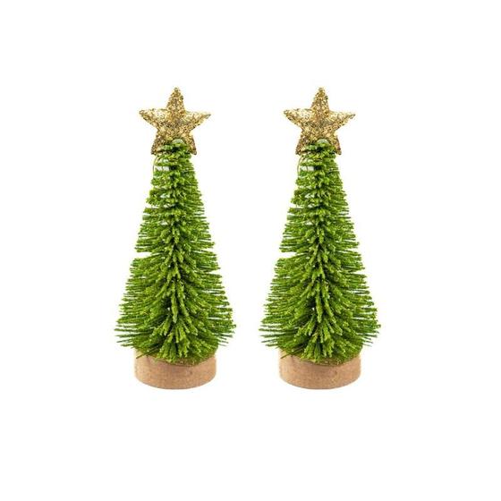 Imagem de Kit 2 Mini Árvore Natal Pinheiro Verde Ponteira Estrela Dourada 18cm Enfeite Natalino Mesa Decoração Premium