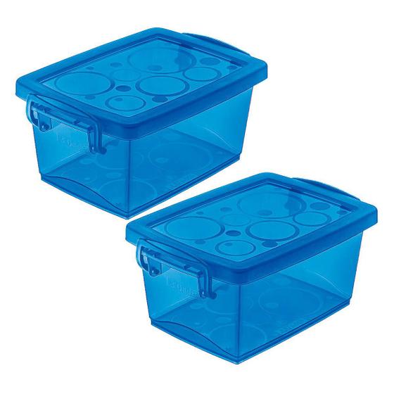 Imagem de Kit 2 Mini Caixa Organizadora Pequena com Trava 650 ml Azul Ordene